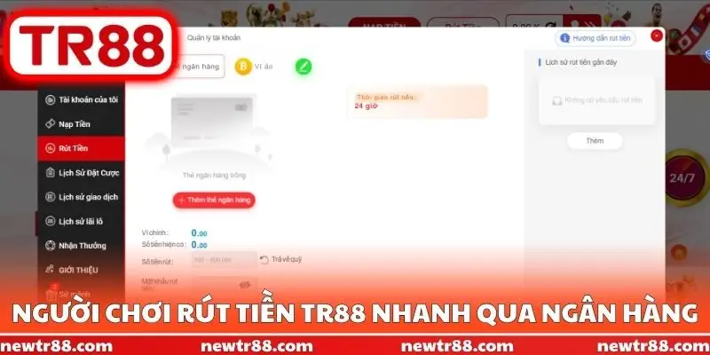 Người chơi rút tiền TR88 nhanh qua ngân hàng
